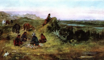 vaquero de indiana Painting - Los piegans preparándose para robar caballos a los cuervos 1888 Charles Marion Russell Vaquero de Indiana